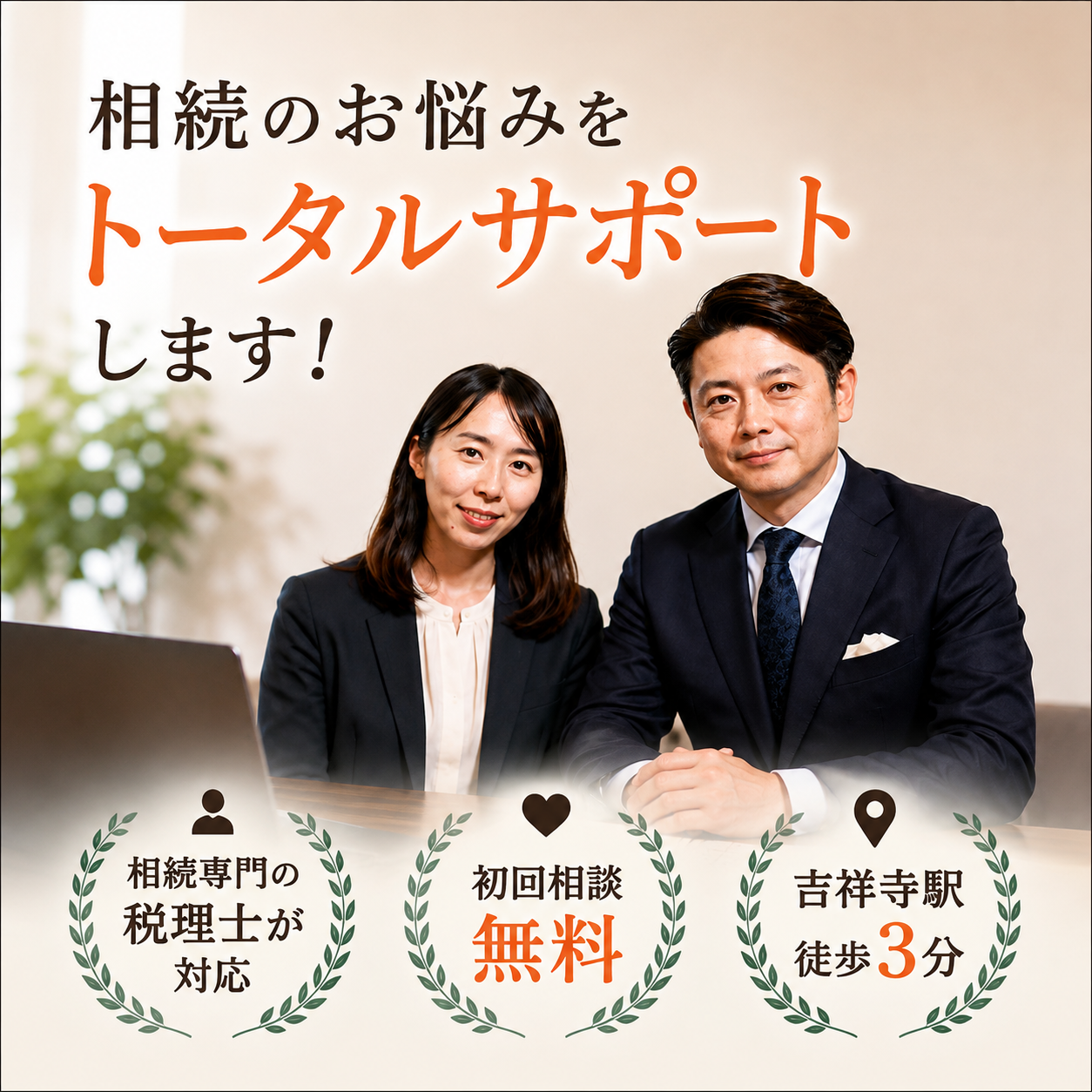 相続のお悩みをトータルサポート。相続専門の税理士が対応、初回相談無料、吉祥寺駅徒歩3分
